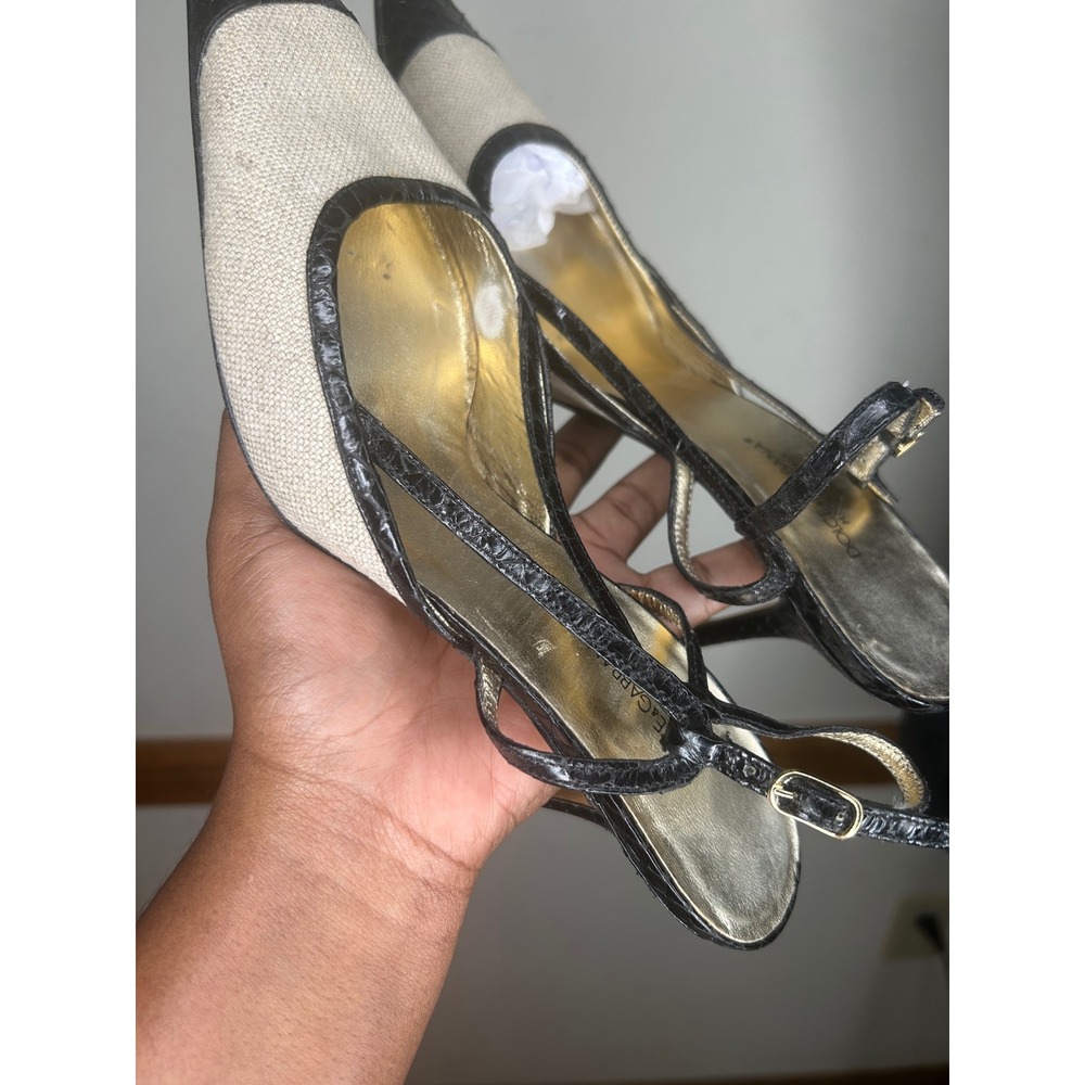 Dolce & Gabbana vintage Slingback Pumps Womens 38 EU Cream Black Snakeskin Heel‎ - Picture 5 of 17